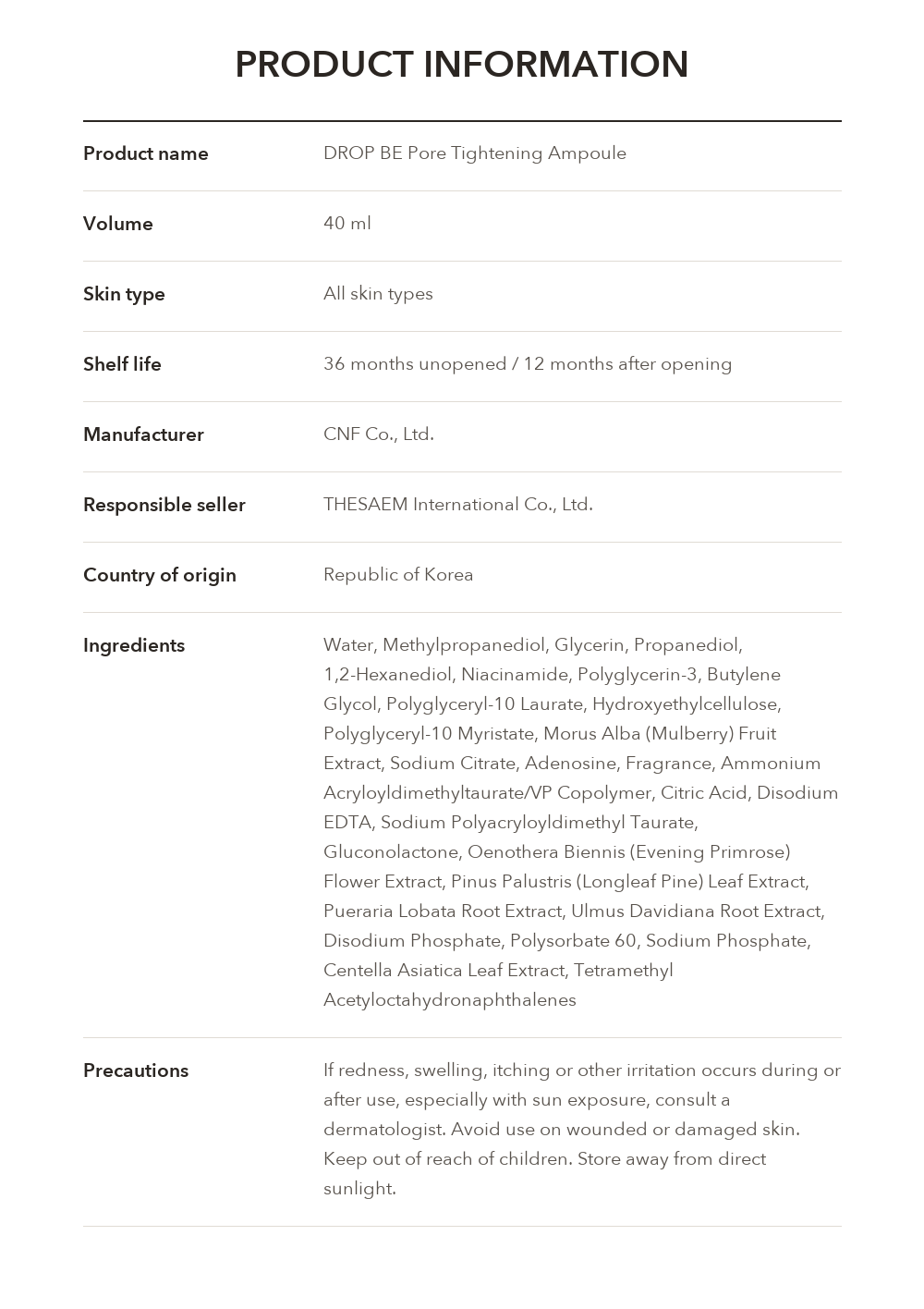 DROP BE Pore Tightening Ampoule product information