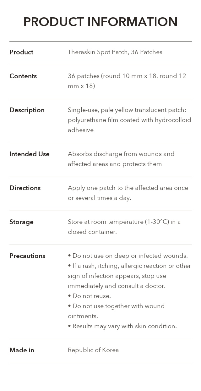 THERASKIN Spot Patch 36 Patches product information