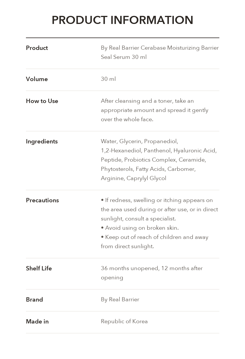By Real Barrier Cerabase Moisturizing Barrier Seal Serum 30ml product information