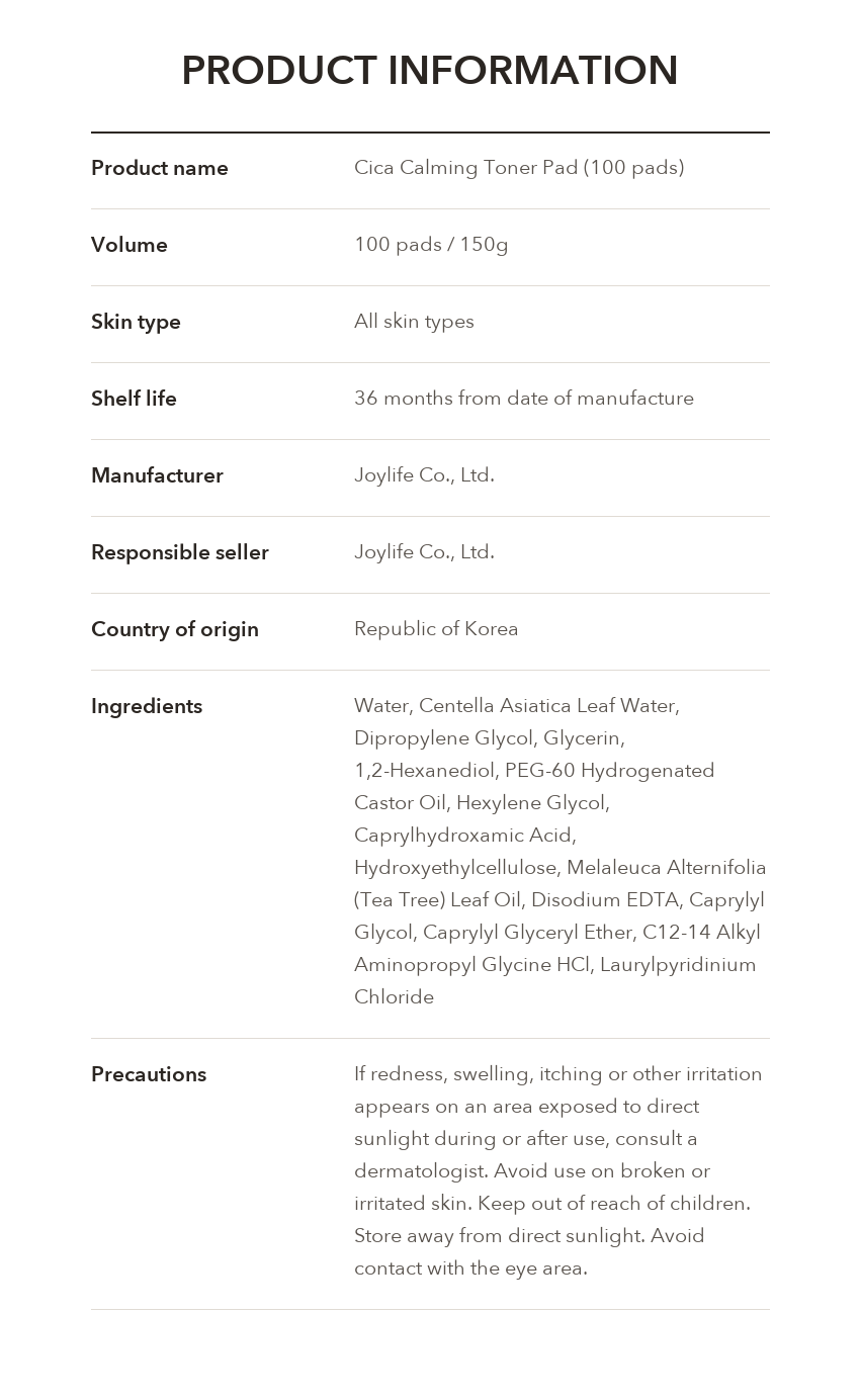 ASUS Cica Calming Toner Pad product information