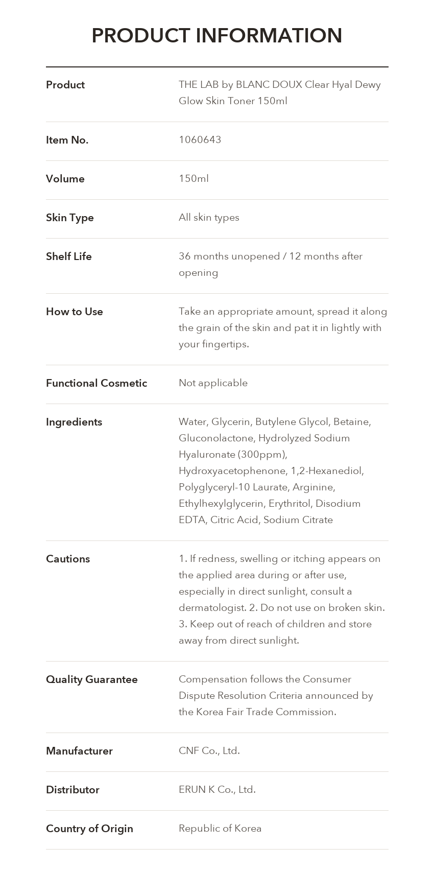 THE LAB by BLANC DOUX Clear Hyal Dewy Glow Toner product information