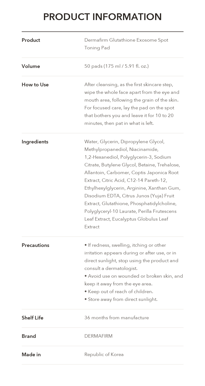 DERMAFIRM Glutathione Exosome Spot Toning Pad product information