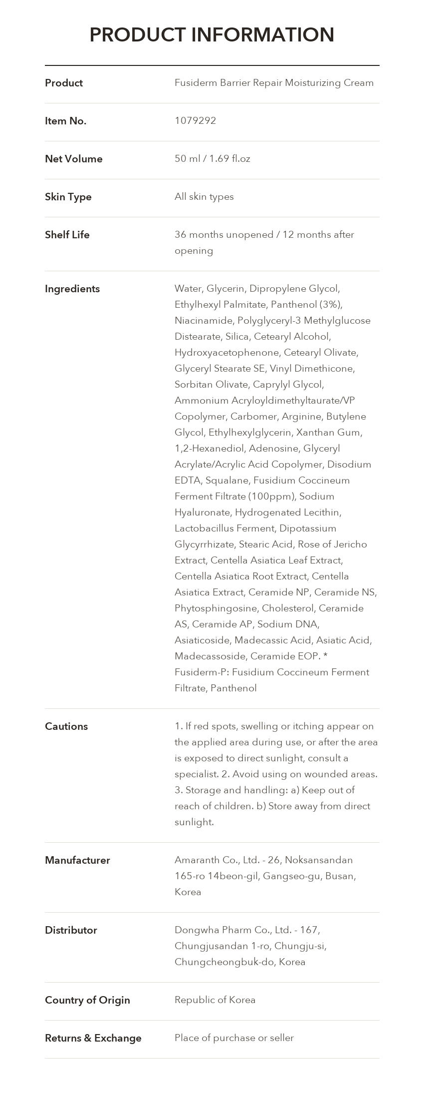 FUSIDERM Barrier Repair Moisturizing Cream product information