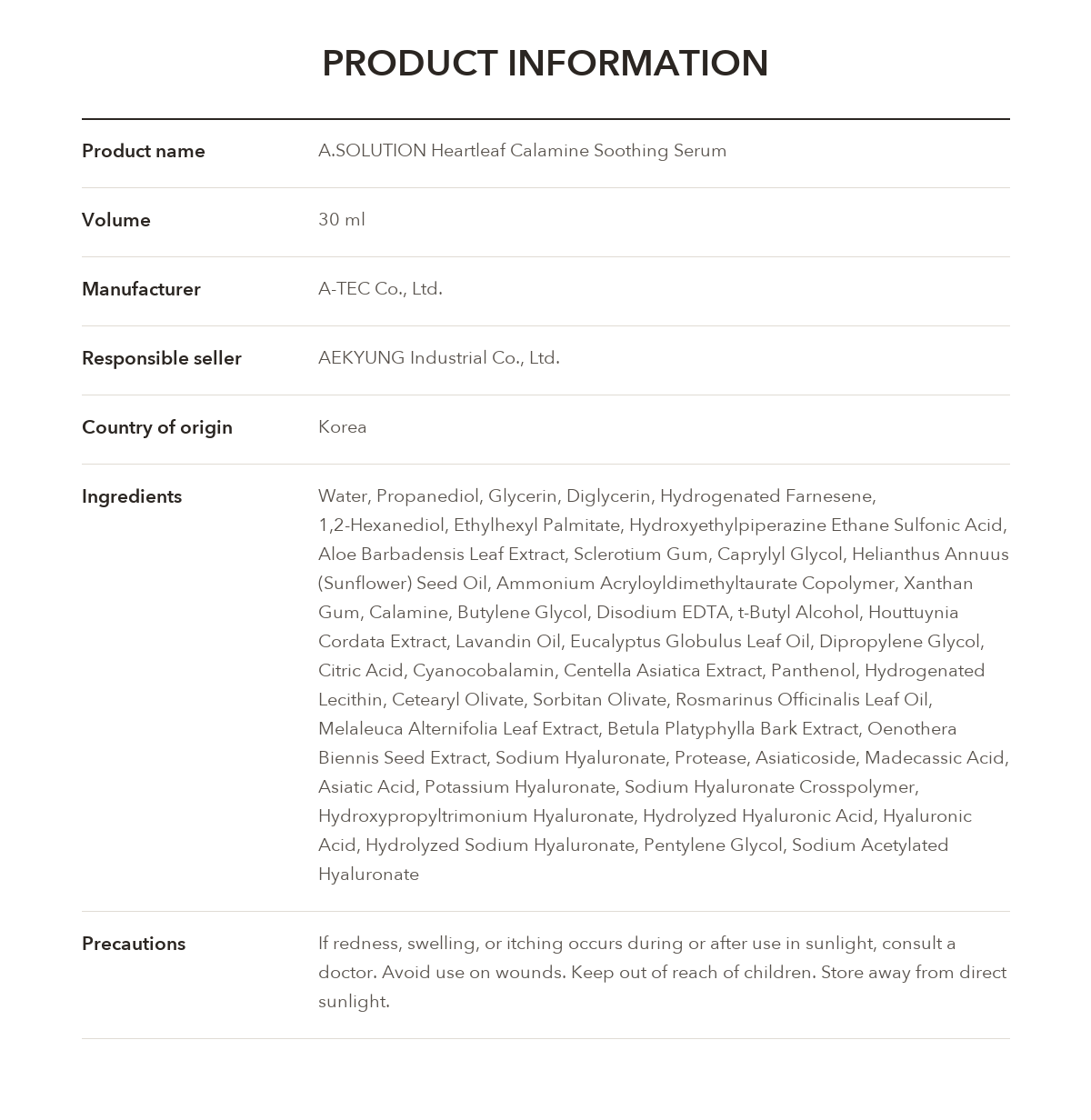 A.SOLUTION Calamine Soothing Serum product information