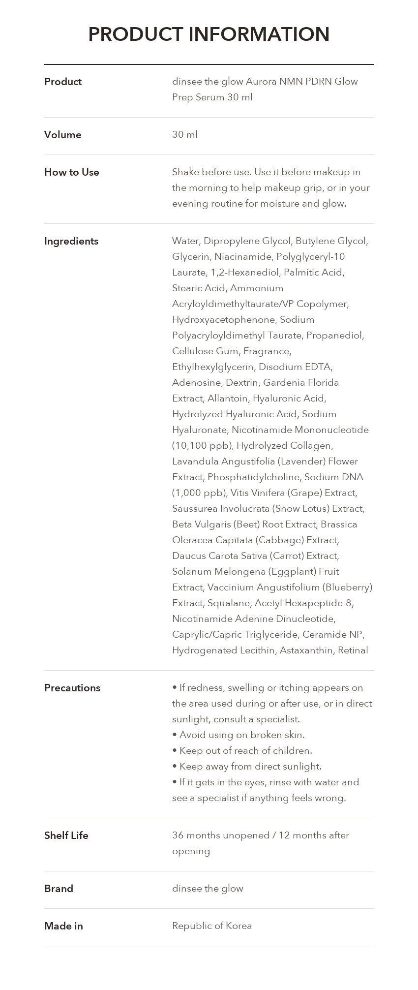 dinsee the glow Aurora Prep Serum product information