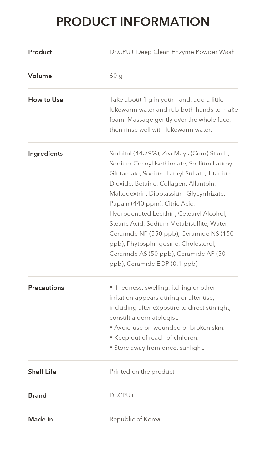 Dr.CPU+ Deep Clean Enzyme Powder Wash product information