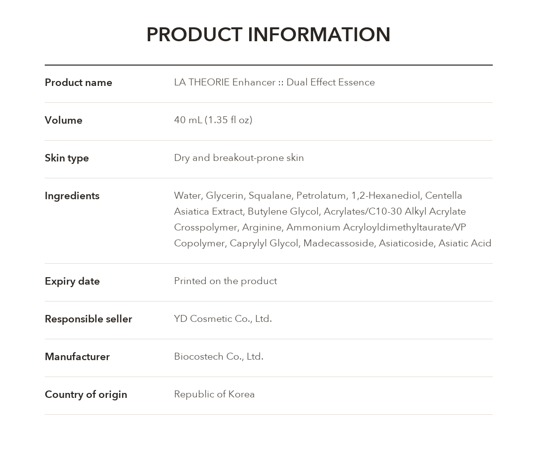 LA THEORIE Enhancer Dual Effect Essence product information