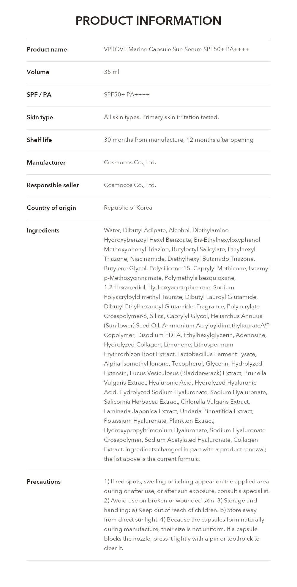 VPROVE Marine Capsule Sun Serum product information