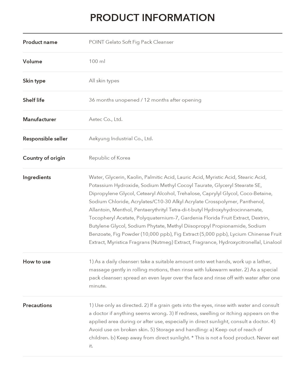 POINT Gelato Soft Fig Pack Cleanser product information