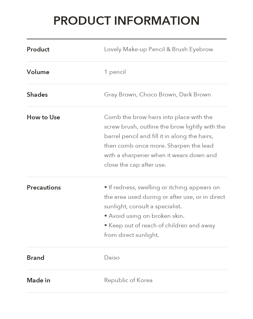 DAISO Pencil & Brush Eyebrow product information