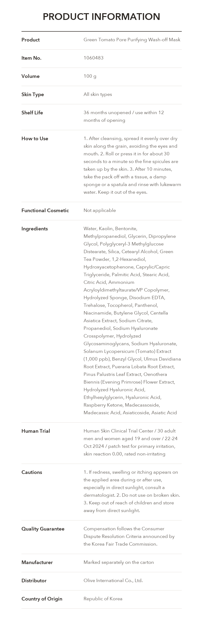Ingredient Editor Green Tomato Pore Purifying Wash-off Mask product information