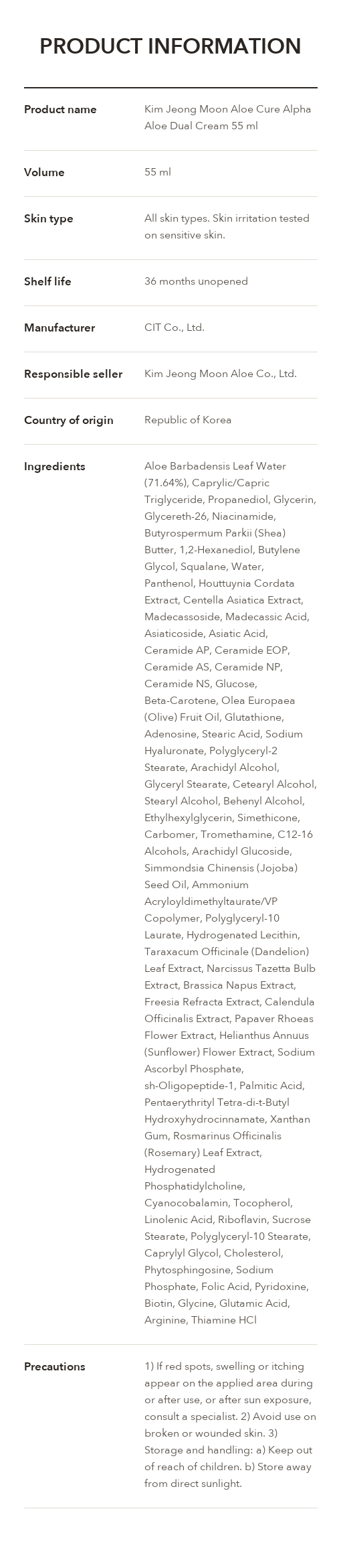 Kim Jeong Moon Aloe Cure Alpha Aloe Dual Cream detail 5