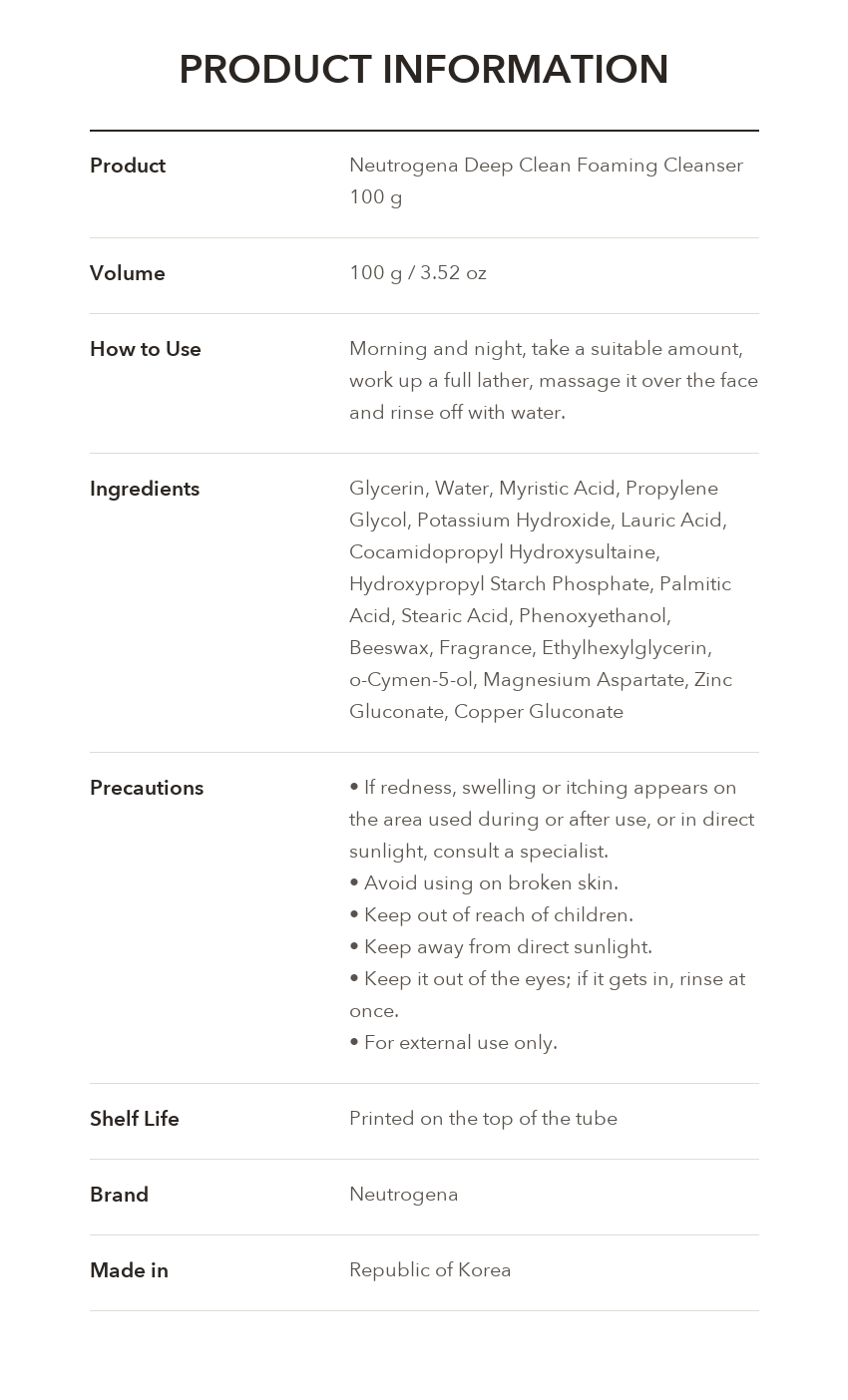 Neutrogena Deep Clean Foaming Cleanser product information