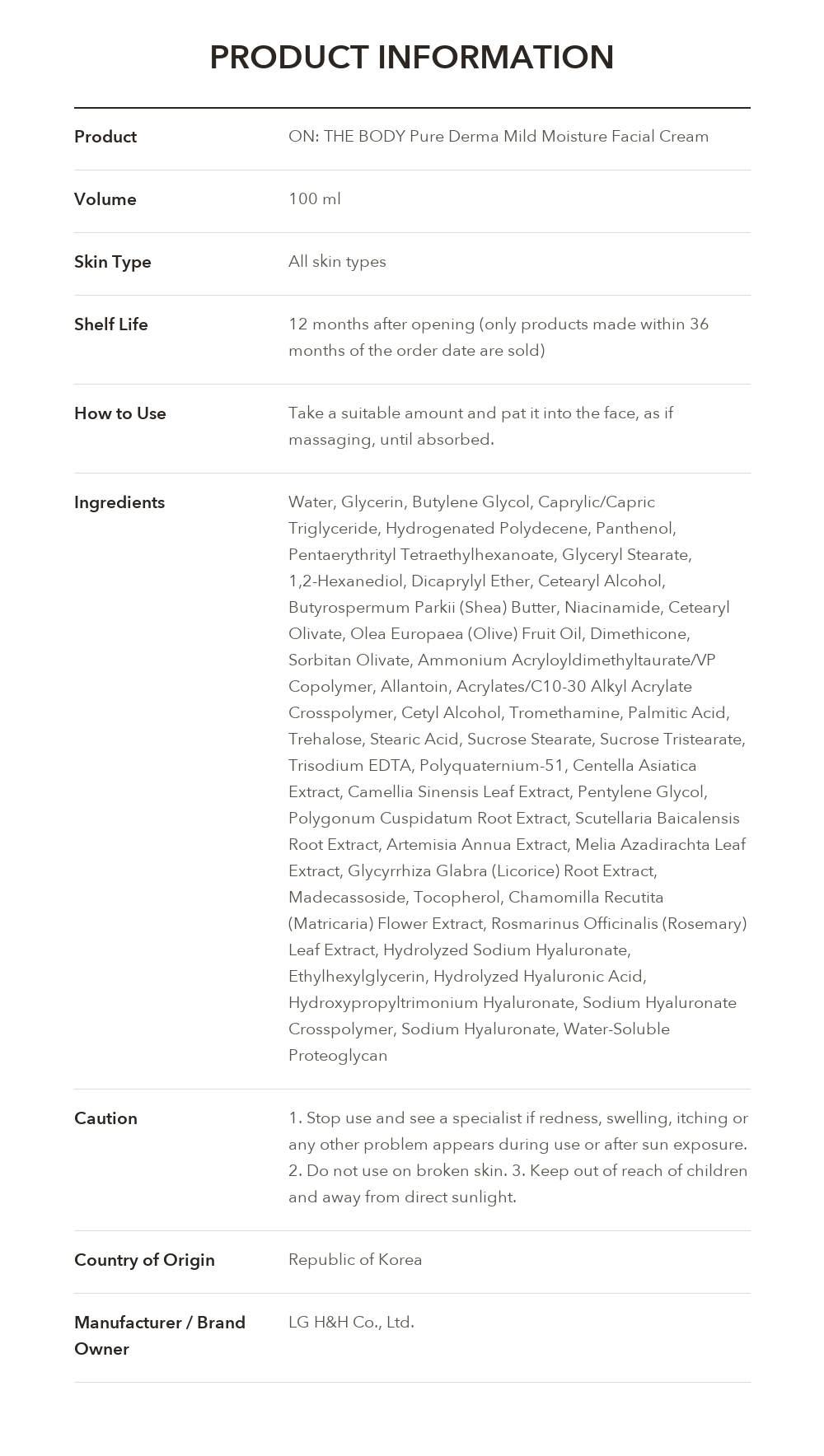 ON: THE BODY Pure Derma Mild Moisture Facial Cream detail 3