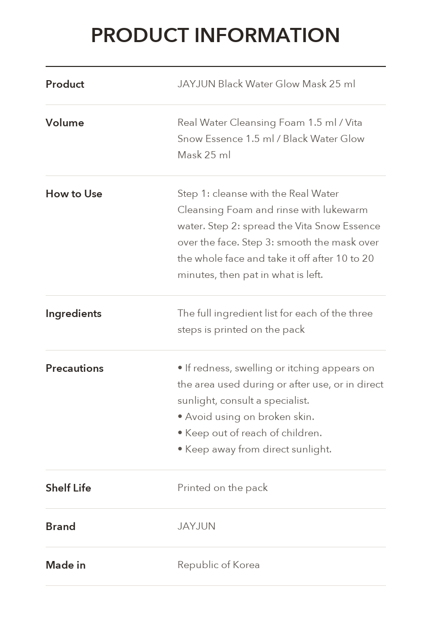 JAYJUN Black Water Glow Mask product information