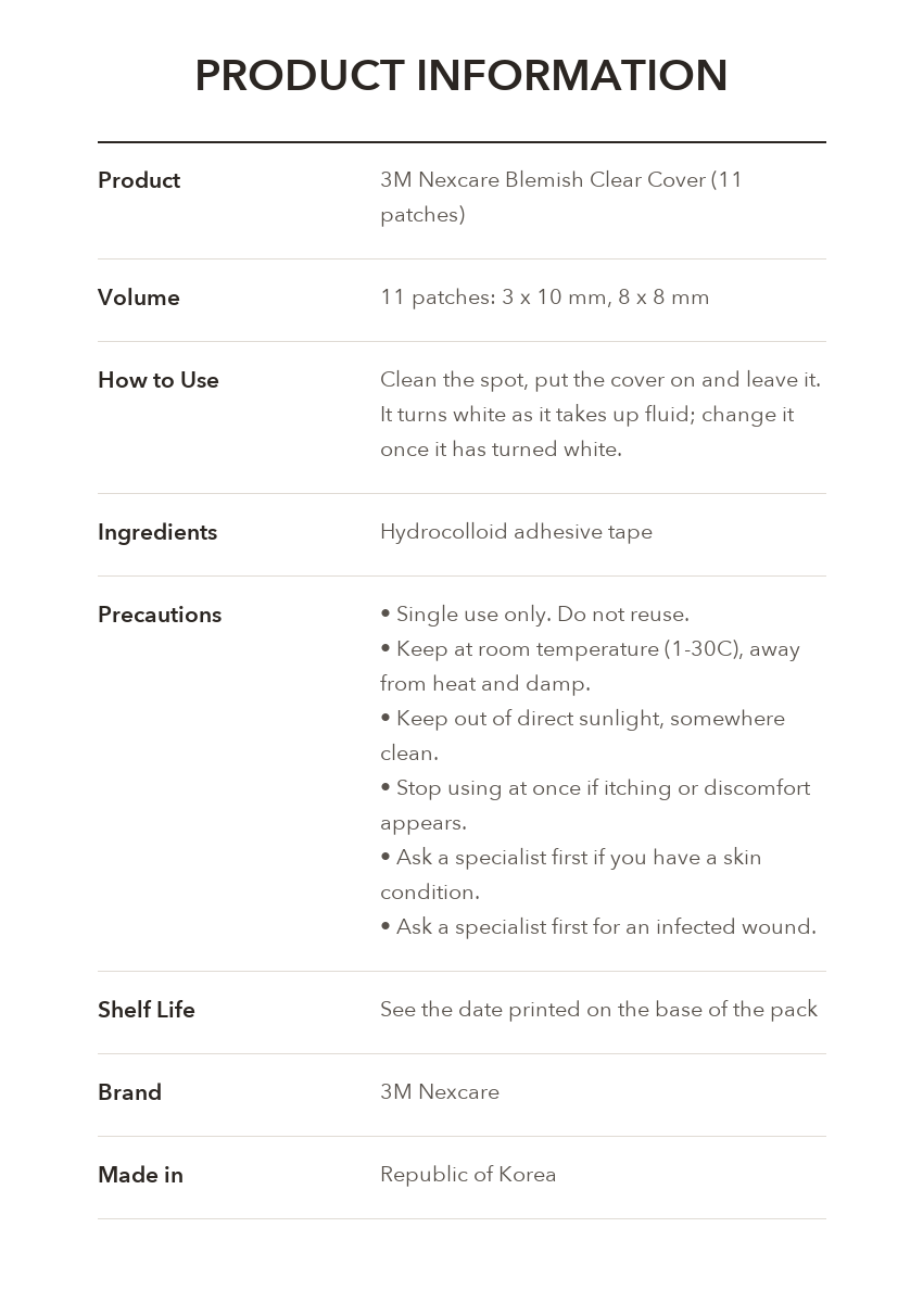 3M Nexcare Blemish Clear Cover 11 product information