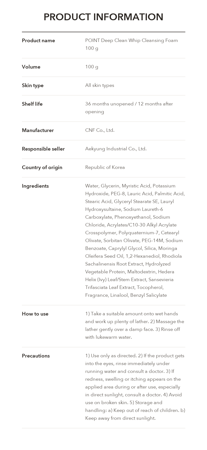 POINT Deep Clean Whip Cleansing Foam product information