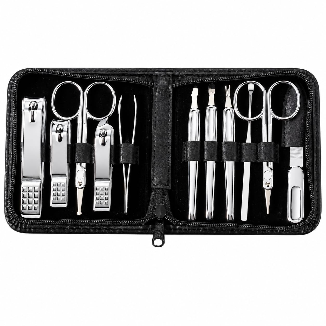 777 K-Heritage 11-Piece Manicure Pedicure Nail Care Set with Black Case, Chrome Tools
