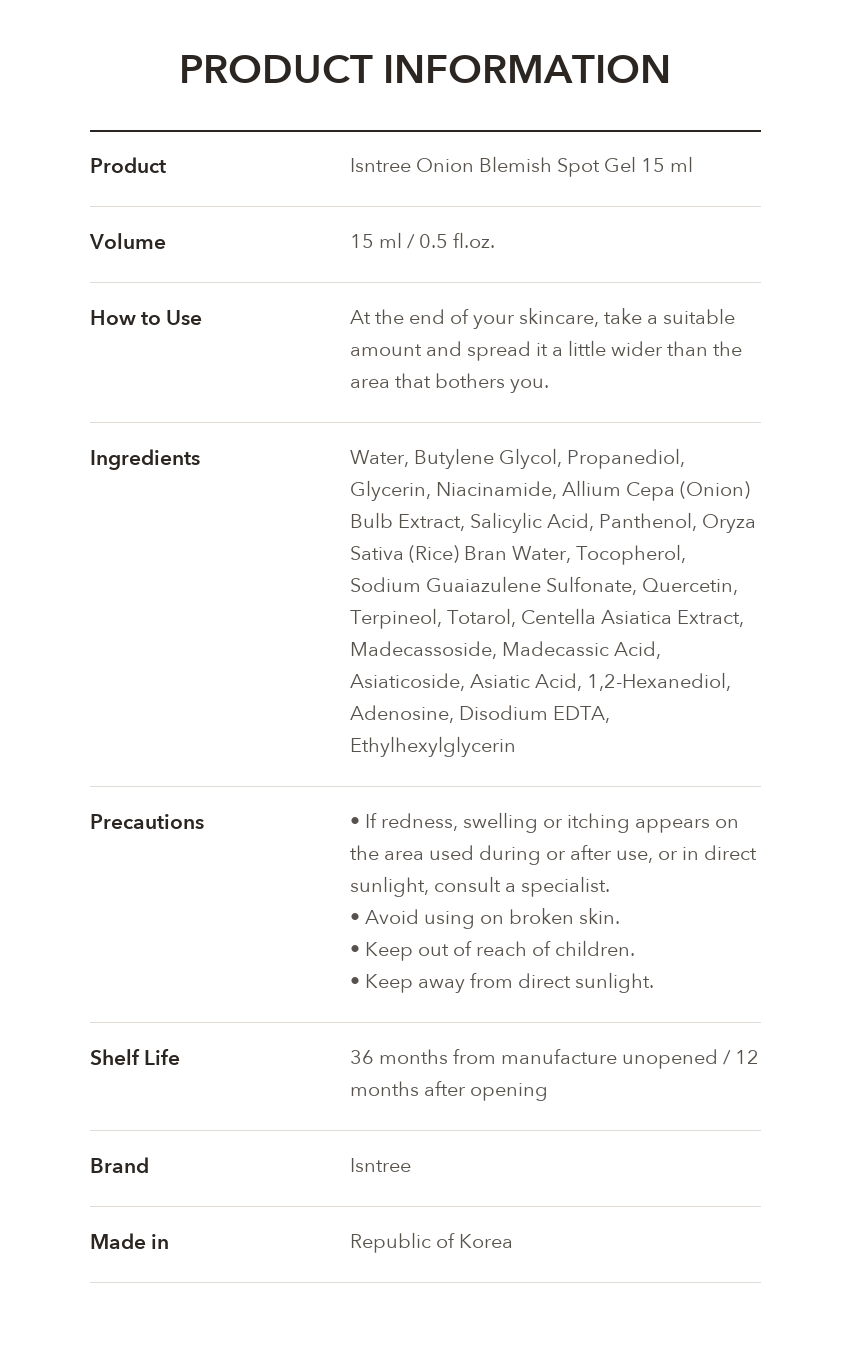 Isntree Onion Blemish Spot Gel product information