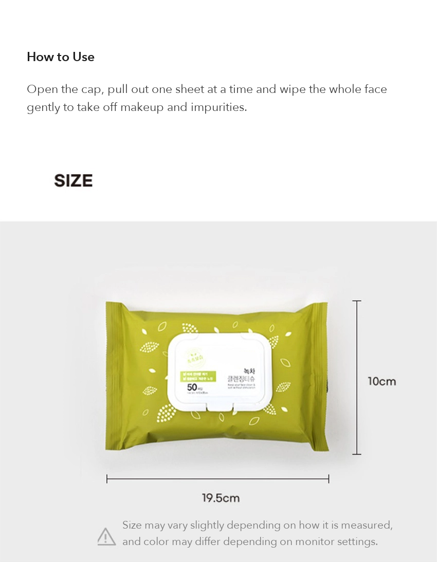 DAISO Green Tea Cleansing Tissue 50 detail 02